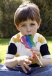 Young boy licking a lollipop