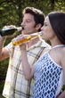 Young couple drinking beer
