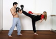 Straight right-hand punch of Active Tae Bo and side kick