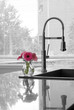 thoroughly modern kitchen counter, sink, tap & flowers