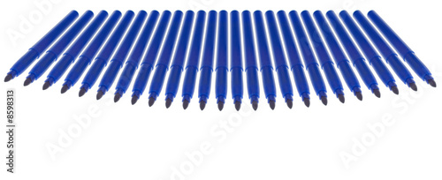 Photo: Twenty-four aligned blue markers. Twenty-four aligned blue markers.