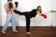 Straight right-hand punch of Active Tae Bo and side kick