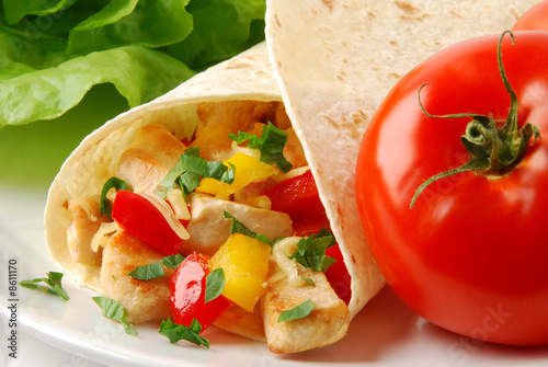 Burrito with chicken and vegetables
