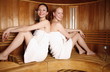 Two young women enjoying a sauna