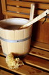 Water bucket with ladle in a sauna