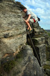 Climbing a rock face