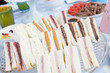 Birthday party table setting with food