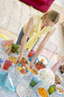 Woman at party setting out food and smiling