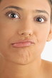 "Female young adult face;mouth crooked"
