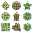 shaped tags with birds and hearts design