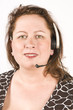 XXL-Model, Frau mit Headset telefonieren