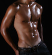 hunky asian male body in blue jeans