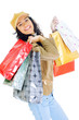 happy young lady holding shopping bags