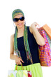 happy young lady holding shopping bags,