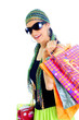 happy young lady holding shopping bags