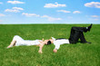 just married on grass