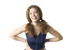 The redhead woman in headphones