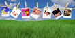 Multiple Infant Images Hanging Outdoors on a Clothesline