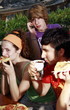 Teenagers hanging out;eating