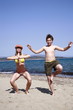 Mother and son on beach