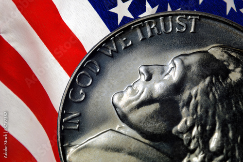 Photo: American Flag Reflected on Vintage 1967 United States Nickel American Flag Reflected on Vintage 1967 United States Nickel
