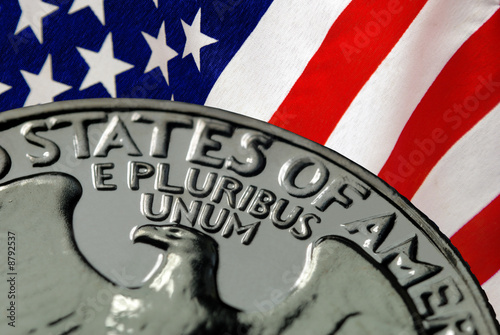 Photo: American Flag and Vintage 1967 United States Quarter American Flag and Vintage 1967 United States Quarter