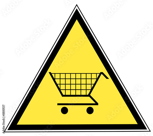 Illustration: yellow triangular sign with a shopping cart yellow triangular sign with a shopping cart