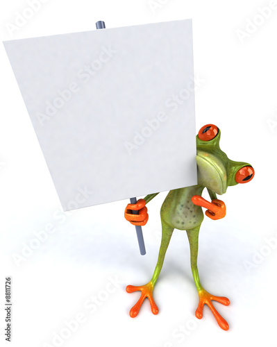 Grenouille avec un panneau blanc