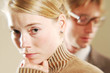 A sad young pretty blonde woman