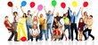 Foto: Happy funny people with balls. Isolated over white background. Happy funny people with balls. Isolated over white background.