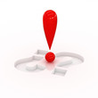 Red exclamation point over two questions