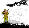 Hunter aiming at duck