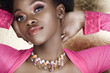 beautiful African woman in pink summer top