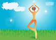 Girl, yoga in the nature on the grass