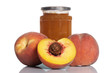 Peach jam and fruits reflected on white background. Shallow DOF Peach jam and fruits reflected on white background. Shallow DOF