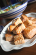 Salmon pieces on a white plate