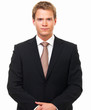 Smiling businessman staring, isolated white background