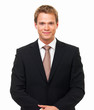 Young businessman smiling against isolated white background