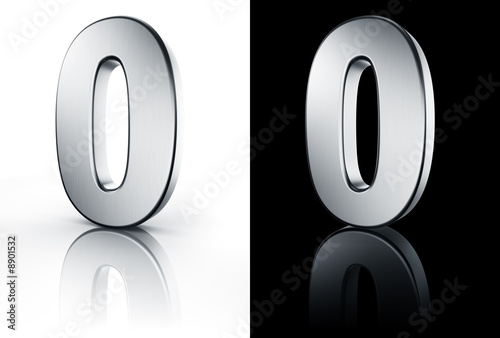 Illustration: 3d rendering of the number 0 in brushed metal 3d rendering of the number 0 in brushed metal