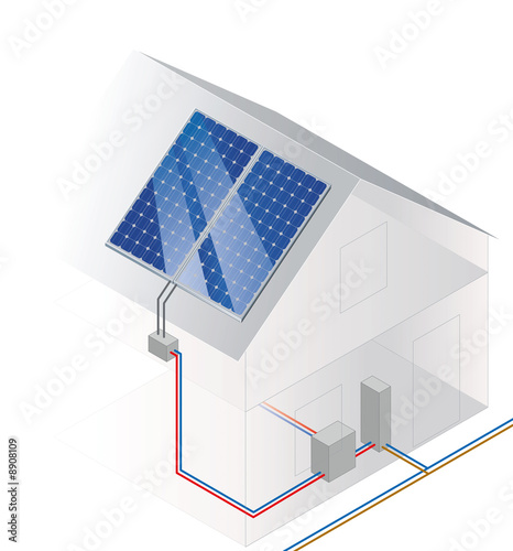 Schema Solaranlage auf einem Hausdach Fotovoltaik