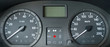 Grey dashboard of a new car. Front view.
