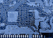 Circuit board super close-up toned in blue color