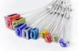 Rock climbing gear is isolated against a white background