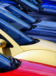 Telephoto view of cars parked on parking lot
