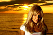 beautiful girl on golden sunset