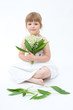 little, pretty girl holding bunch of lilies of the valley little, pretty girl holding bunch of lilies of the valley