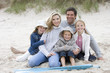 Portrait of young family on beach