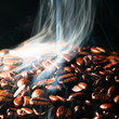 macro coffee beans in aroma smoke
