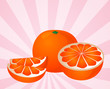 Orange fruit, whole, halved, and sliced into sections