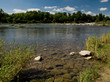 Panorama sur la rivière et les galets dans le fond